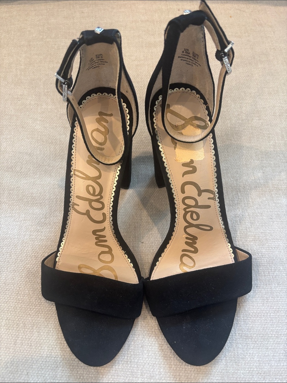 Sam Edelman Black Suede Ankle-Strap Block Heels